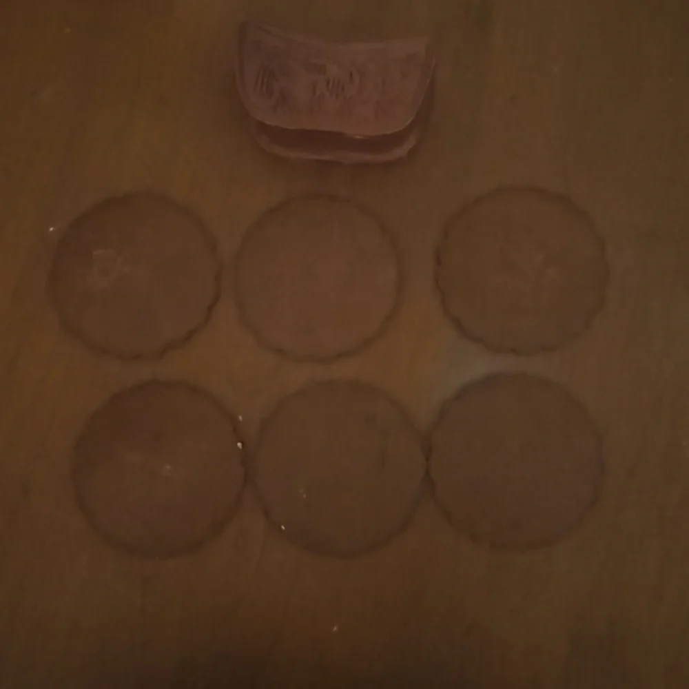 VTG Set of Six Peruvian Camel Hand Tooled Leather Scallop Coaster Set